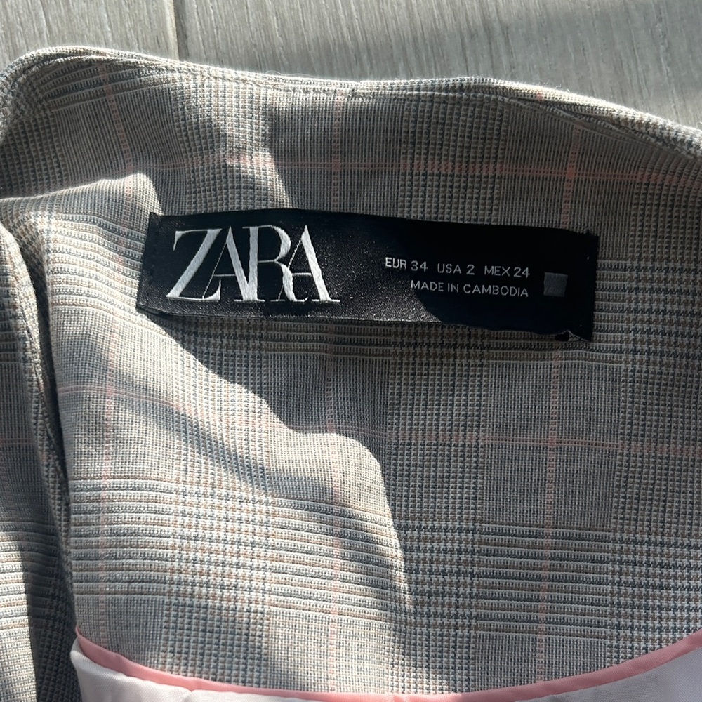 Zara Basic Brown Blazer pink beige pinstripe work - image 4